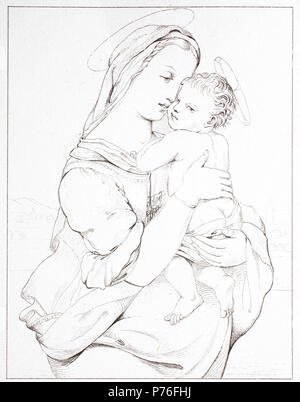 Madonna Mary and the child Jesus Christ, digital improved reproduction of an original print from the year 1881 Stock Photo