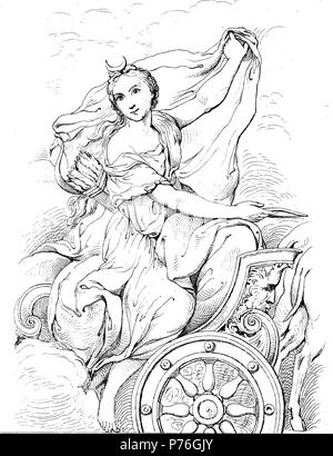 Diana was the goddess of the hunt, the moon, and nature in Roman mythology, associated with wild animals and woodland, and having the power to talk to and control animals, digital improved reproduction of an original print from the year 1881 Stock Photo