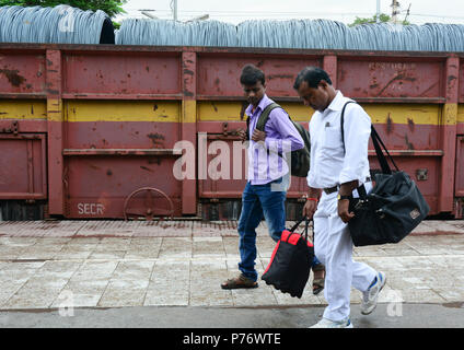 Gaya, India - Jul 10, 2015. Passengers walking at railway station in Gaya, India. Gaya is a holy city beside the Falgu River, in the northeast state o Stock Photo