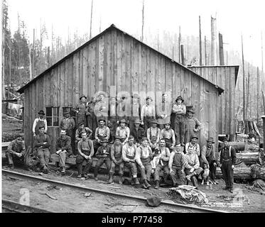 . English: Logging crew at camp, N and M Lumber Company, Rochester, ca ...