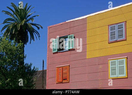 corrugated iron facade of a house in La Boca, Buenos Aires,  Argentina, Stock Photo