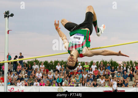 Mexican high jumper Edgar Rivera competing at the P-T-S athletics meeting in the sports site of x-bionic sphere® in Samorín, Slovakia Stock Photo