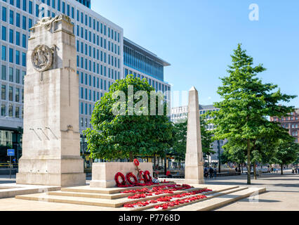 War memorial and cenotaph in St Peters Square, Manchester, UK Stock Photo