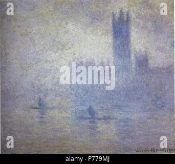 .  Français : Le Parlement, Effet de Brouillard English: Parliament, Effect of Fog  1904 12 Brouillard, London Parliament, Claude Monet Stock Photo