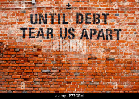 Brickwall, typography, graffitti Stock Photo