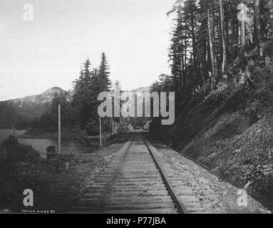 . English: Railroad tracks in the vicinity of Eyak Lake, 1908 . English: Construction photographs of the Copper River and Northwestern Railway along the Copper River from 1906-1911. Caption on image: E.A. Hegg 181. Copper River Ry. PH Coll 375.18 Subjects (LCTGM): Railroad tracks--Alaska  . 1908 11 Railroad tracks in the vicinity of Eyak Lake, 1908 (HEGG 749) Stock Photo