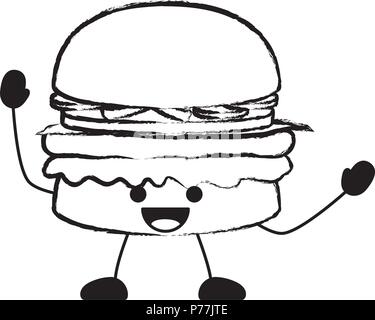 Kawaii happy hamburger icon over white background, vector illustration Stock Vector