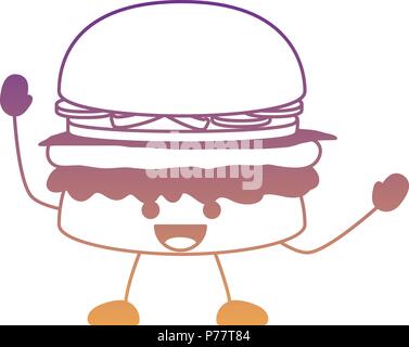 Kawaii happy hamburger icon over white background, vector illustration Stock Vector