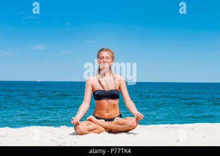 Beautiful Woman Wearing A Bikini During The Daytime Outdoor Beach Aerial Yoga  Pose Photo Map Background And Picture For Free Download - Pngtree