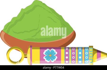 mud pot with powder and pichkari  icon over white background, vector illustration Stock Vector
