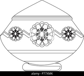 mud pot with floral design over white background, vector illustration Stock Vector