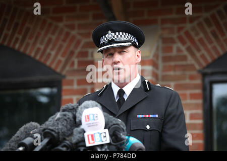 Deputy Chief Constable Paul Mills speaking to the media in Amesbury, Wiltshire, where a major incident has been declared after it was suspected that two people might have been exposed to an unknown substance. Stock Photo