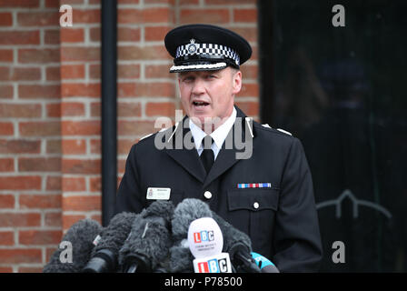 Deputy Chief Constable Paul Mills speaking to the media in Amesbury, Wiltshire, where a major incident has been declared after it was suspected that two people might have been exposed to an unknown substance. Stock Photo