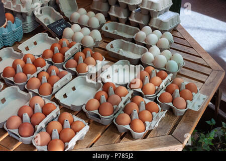 Eggs in boxes sold in a local market Stock Photo