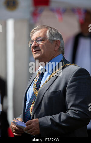 Mayor of Hastings, cllr Nigel Sinden, talking at an event for armed forces day, hastings, east sussex, uk Stock Photo