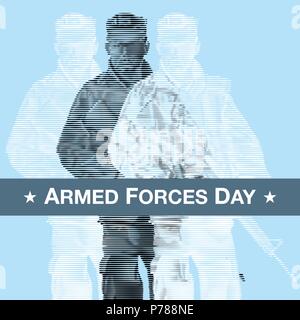 Armed forces day with soldier engrave style template poster design. Stock Vector