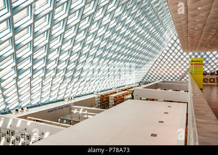 The interior of Seattle Central Library  the flagship library of The Seattle Public Library system ,Seattle ,WA, USA Stock Photo