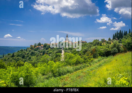 View on Artist village and mountain village Groznjan, Istria, Croatia, Europe Stock Photo