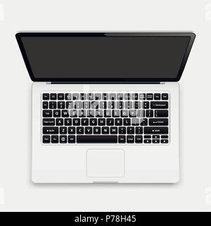 Top view of laptop computer with keyboard layout template, vector illustration Stock Vector