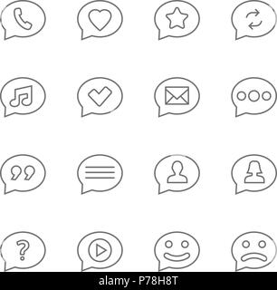 Symbols in speech bubbles vector icon set in thin line style Stock Vector