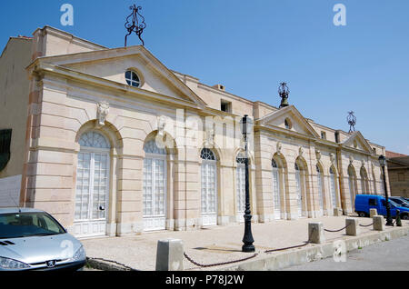 One of the two near identical buildings near the entry to the Old Port, Marseille, an elegant neo classical building Stock Photo