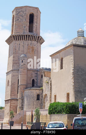 The Romanesque church of St Laurent, Marseille, in Le Panier Historic District perched on a hillside overlooking the Fort of St Jean & the Vieux Port. Stock Photo