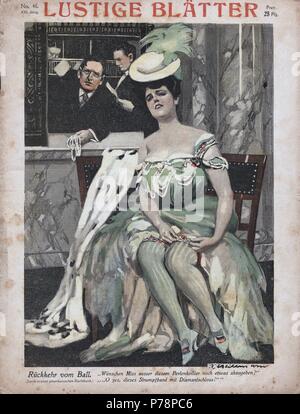 Portada de la revista alemana Lustige Blätter. Una mujer empeñando su collar de perlas. Año 1914. Stock Photo