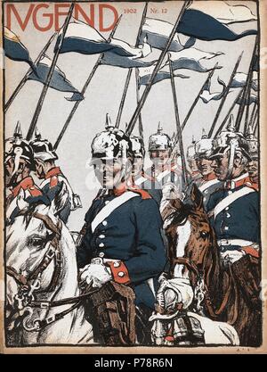 Portada de la revista alemana Jugend. Ejército de caballería. Año 1902. Stock Photo