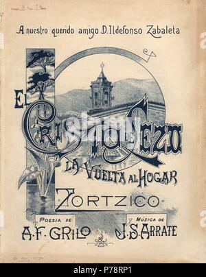 Partitura musical del zortzico El Cristo de Leza, baile popular vasco, del maestro J. S. Arrate. Stock Photo