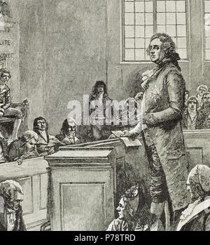 French Revolution (1789-1799). Time of the convention. Judgment of Louis XVI of France. Engraving. History of France, 1882. Stock Photo