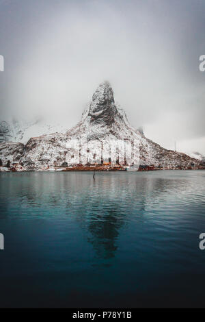 Winter time in Reine on the Lofoten - Norway Stock Photo