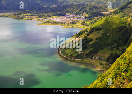 Lagoa das Sete Cidades, twin lakes in Sao Miguel, Azores Stock Photo