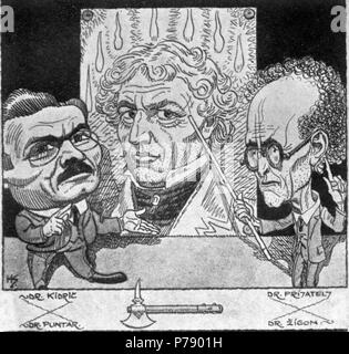 English: Hinko Smrekar: France Kidrič in Ivan Prijatelj, France Prešeren scholars, 1926 (caricature) . 1926 30 Hinko Smrekar Presernoslovci1 Stock Photo
