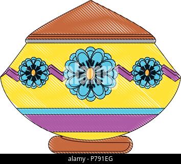 mud pot with floral design over white background, vector illustration Stock Vector