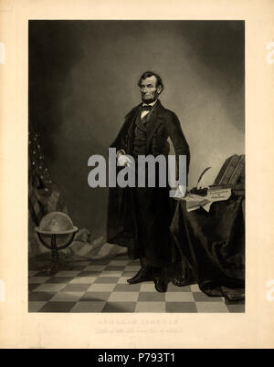 The head of Abraham Lincoln is superimposed on the figure and background of an earlier print by A.H. Ritchie showing John C. Calhoun, 1852 Stock Photo