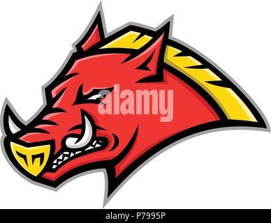 Mascot icon illustration of head of an angry and aggressive Russian razorback, feral pig, wild pig, hog or boar viewed from side on isolated backgroun Stock Vector