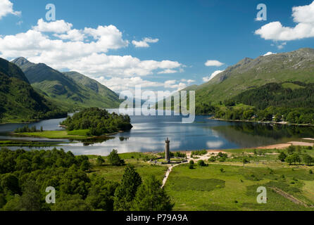 The Glenfinnan Monument at the head of Loch Shiel, Glenfinnan, Lochaber, Scotland. Stock Photo