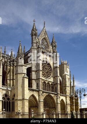 Spain. Leon. Gothic cathedral. 13th-14th centuries. Facade. Stock Photo