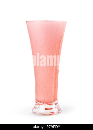 High drinking glass full of beige foam. Isolated on white, clipping path included Stock Photo