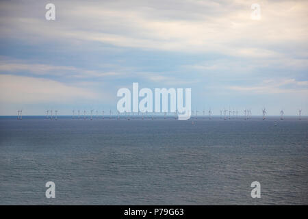 Offshore Windmill farm in the ocean Westermeerwind park in Denmark Stock Photo
