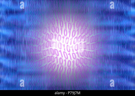 red binary code over bright light and blue background Stock Photo