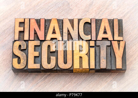 financial security - word abstract in vintage letterpress wood type blocks Stock Photo