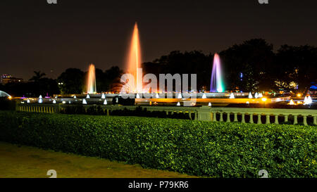 Dancing Fountain situated in Maidan, Kolkata,  for Public entertainment. Slow Shutter speed is used. Stock Photo