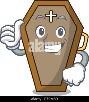 Thumbs up coffin character cartoon style Stock Vector