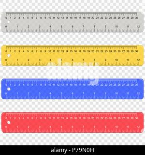 School Plastic Measuring Ruler with Centimeters And Inches Scale on transparent background Stock Vector