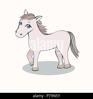 Small Horse Cartoon pink with blue eyes on a light background Stock Vector