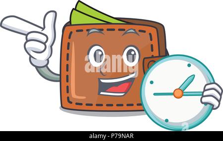 With clock wallet character cartoon style Stock Vector
