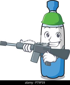 Army water bottle character cartoon Stock Vector