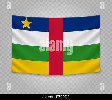 Realistic hanging flag of Central African Republic. Empty  fabric banner illustration design. Stock Vector