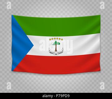 Realistic hanging flag of Equatorial Guinea. Empty  fabric banner illustration design. Stock Vector